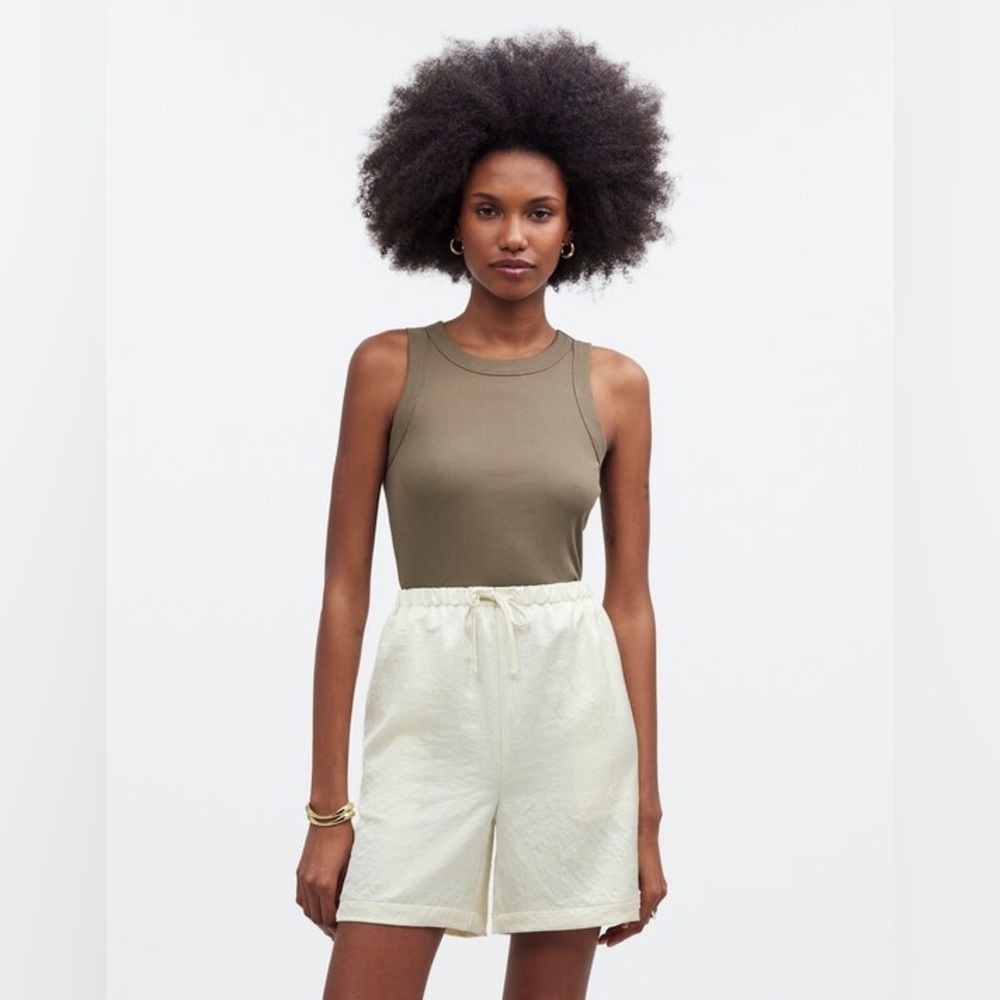 NWT Madewell Drawstring Pull-On Shorts in Satin Cake Batter $75